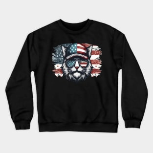 Cat American Flag Cat Sunglasses Cap Hat Patriotic 4th Of July Crewneck Sweatshirt